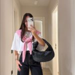 White Woven Top With Pink Scarf