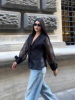 Black Sheer Sleeve Blazer Jacket - Image 2