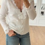 White Lace Trim Cardigan Sweater