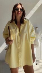 Oversized Light Yellow Button-Up Shirt