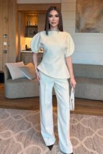 Ivory Puff Sleeve Top and Pants Set - Image 2