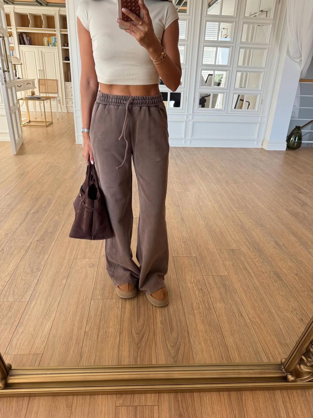 1b9ac00b-2736-4240-970f-ee3f595b3dba Brown Wide Leg Drawstring Pants - Image 1