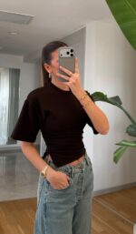 Black Short Sleeve Fitted Top - Image 2
