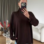 Brown Long Sleeve Turtleneck Top
