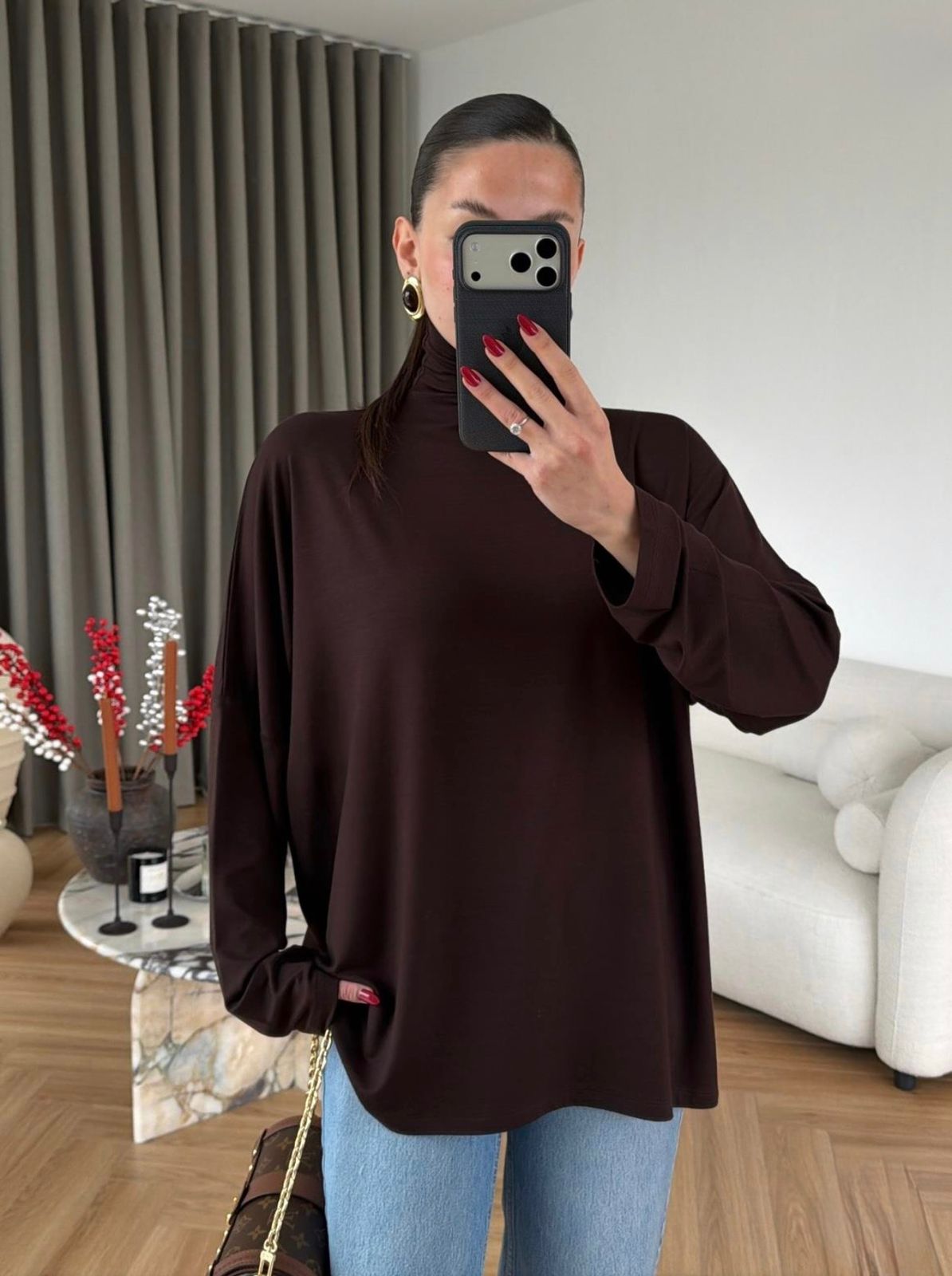 25b01bd8-7f87-43c2-94da-e4b6136bbd45 Brown Long Sleeve Turtleneck Top - Image 1