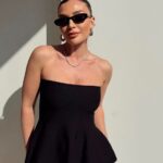 Black Strapless Peplum Top