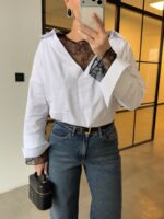 White Button-Up Shirt With Black Lace Trim - Image 4