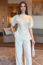 Ivory Puff Sleeve Top and Pants Set - Image 3