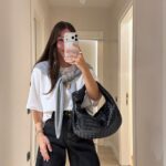 White Woven Top With Grey Scarf