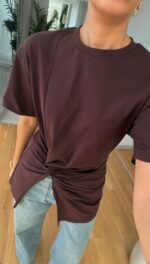 Brown Twist Front Short Sleeve T-Shirt - Image 2