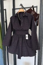 Black Plaid Belted Shirt Dress - Image 2