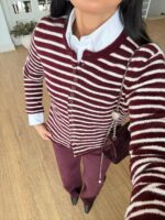 Burgundy Striped Cardigan - Image 2
