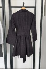 Black Plaid Belted Shirt Dress - Image 4