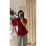 Burgundy Structured Shoulder Blouse - Image 2