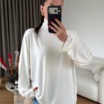 White Long Sleeve Turtleneck Top