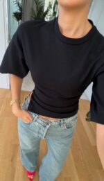 Black Short Sleeve Fitted Top - Image 3