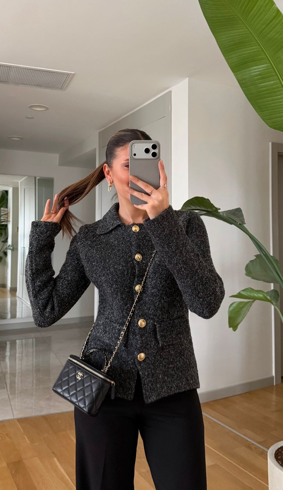 5c11941b-1e67-41d0-bdc9-98992a21aea7 Charcoal Wool Cardigan With Gold Buttons - Image 1