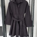 Black Plaid Belted Shirt Dress