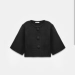 Black Cropped Button Front Top