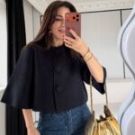 Black Cropped Button Front Top