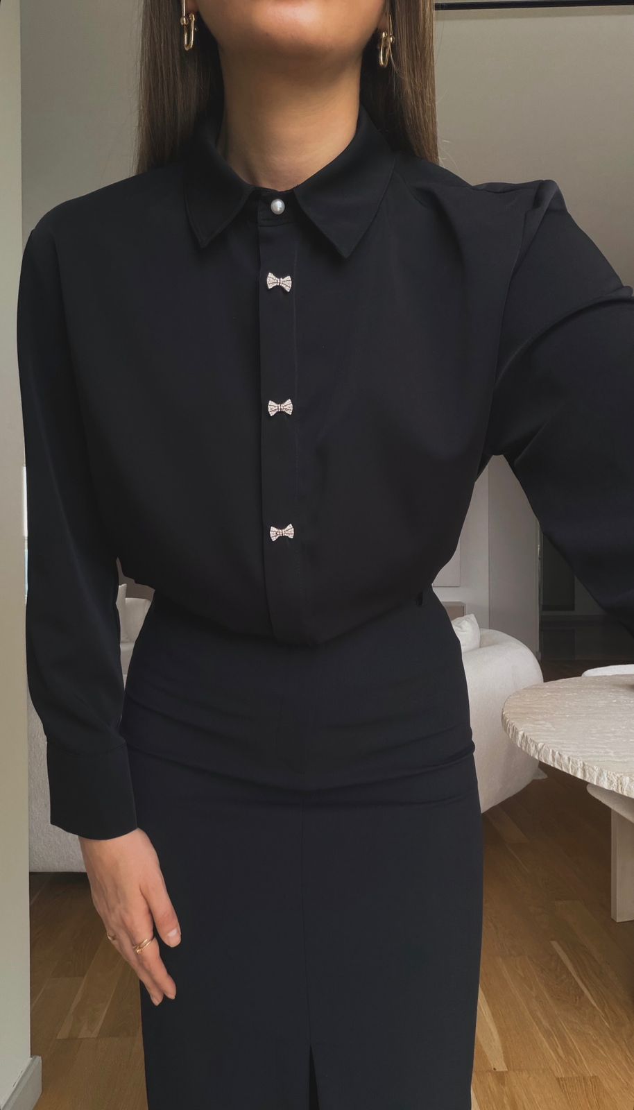 6c04ac73-7618-4833-b430-79c14acd3be3 Black Bow Button Blouse - Image 1