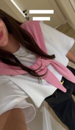 White Woven Top With Pink Scarf - Image 2