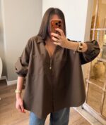 Oversized Brown Button-Up Shirt - Image 2