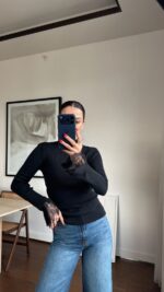 Black Lace Cuff Knit Top