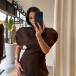 Brown Structured Asymmetrical Shoulder Top