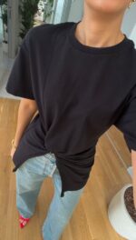 Black Twist Front Short Sleeve T-Shirt - Image 2