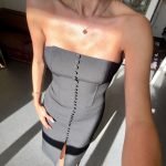 Black Strapless Button Front Midi Dress