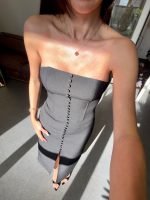 Black Strapless Button Front Midi Dress