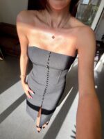 Black Strapless Button Front Midi Dress