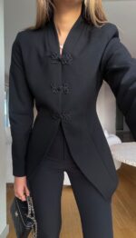 Black Mandarin Collar Jacket