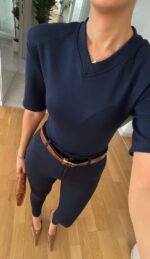 Navy Blue V-Neck Structured Shoulder Body - Image 2