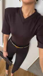 Brown V-Neck Structured Shoulder Body - Image 2