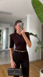 Brown V-Neck Structured Shoulder Body