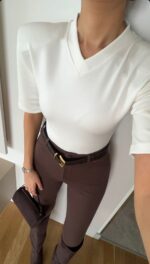 White V-Neck Structured Shoulder Body - Image 2