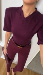 Burgundy V-Neck Structured Shoulder Body - Image 2