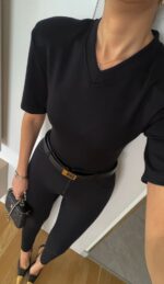 Black V-Neck Structured Shoulder Body - Image 2
