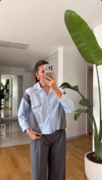 Light Blue and Gray Colorblock Shirt