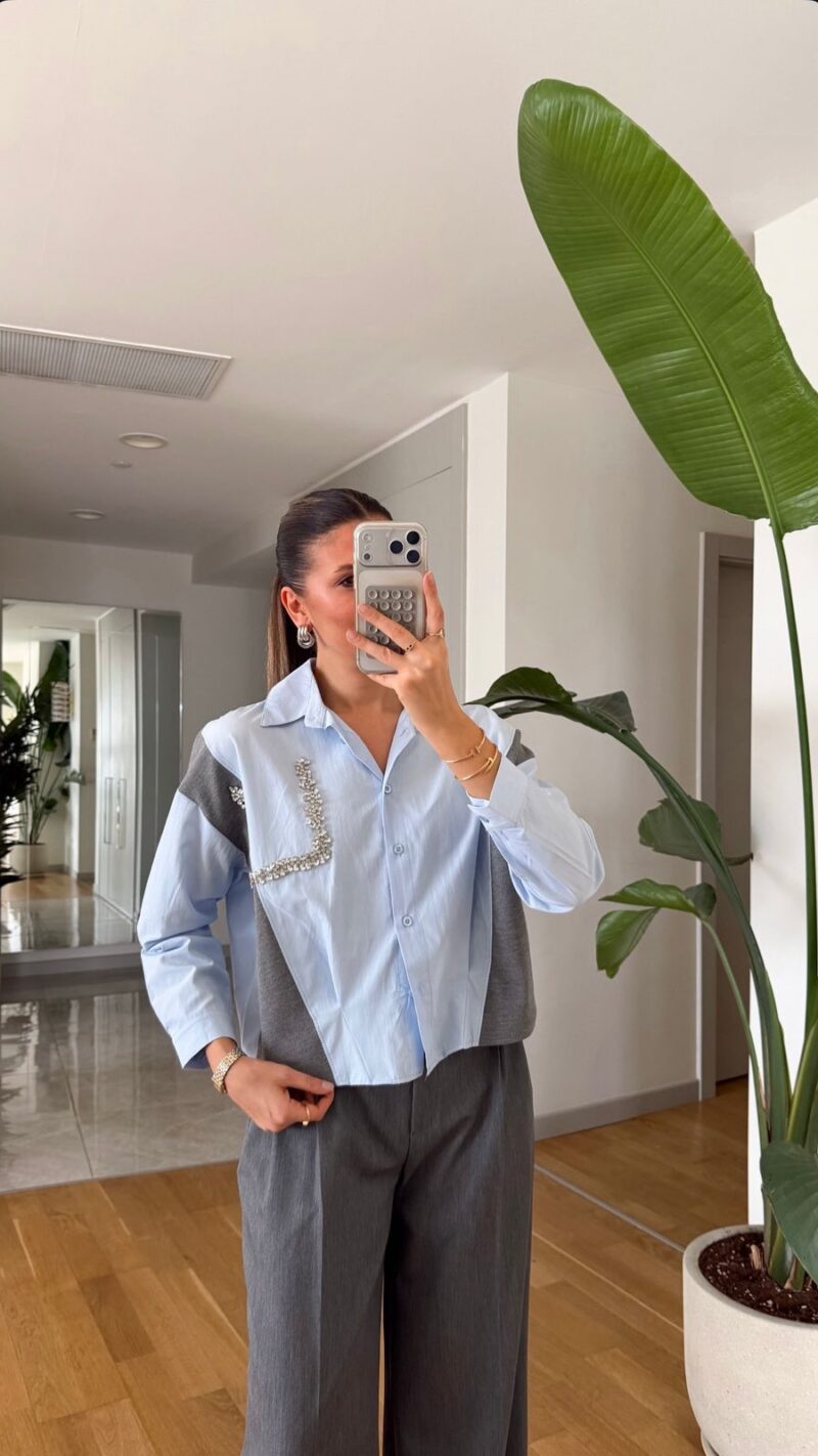 Light Blue and Gray Colorblock Shirt