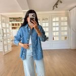 Blue Pearl Embellished Denim Shirt