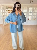 Light Blue Studded Denim Shirt - Image 3