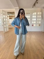 Light Blue Studded Denim Shirt - Image 2