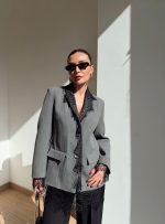 Gray Blazer With Lace Trim