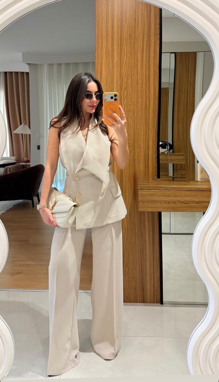 WhatsApp Image 2026-02-23 at 2.36.45 PM Beige Sleeveless Suit Set - Image 1