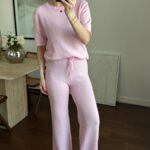 Pink Lounge Set With Short Sleeve Top