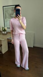 Pink Lounge Set With Short Sleeve Top