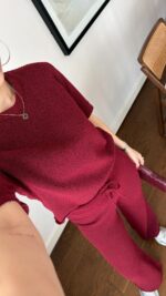 Burgundy Lounge Set With Short Sleeve Top - Image 2